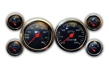 Mechanical Gauge Set Classic Black 6 Gauge Veethree Instruments Speedo And Tach