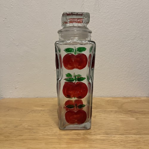 VTG Painted Apples Apothecary Jar 8" Height. Glass Jar With Top. - Bild 2 von 6