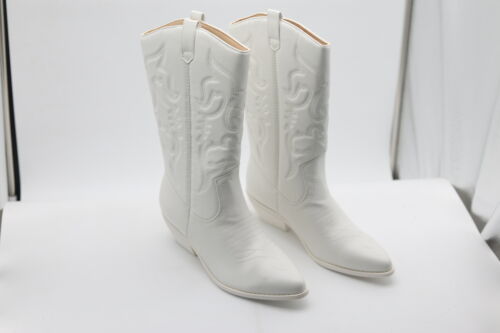 Soda Red Reno All White Western Cowboy Stitched Pointed Toe Ankle Fashion Boots - Picture 2 of 10