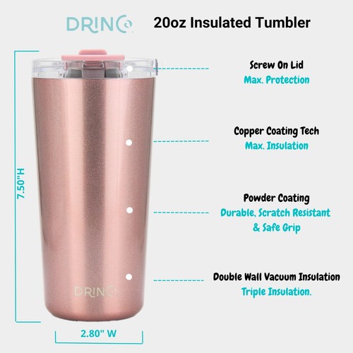 DRINCO 20 oz Stainless Steel Tumbler Insulated Coffee Cup Travel Mug With Straw - Picture 62 of 68
