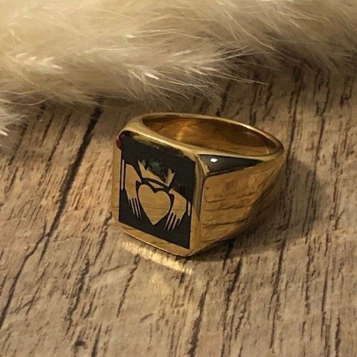 Claddagh Ring, Personalize Engrave Stainless Steel Claddagh Ring Signet Ring - Picture 2 of 7