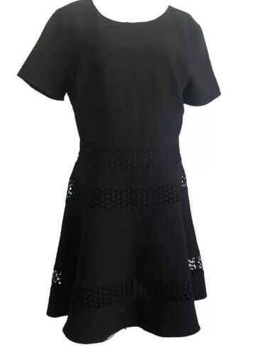 NEW Chelsea28 Black Mixed Media Fit & Flare Dress Plunge Back Large $129 - Picture 2 of 4