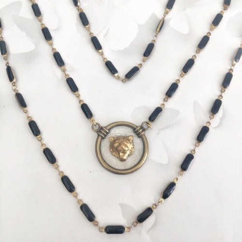 Collana Leone Ottone Smalto Nero - Foto 4 di 4