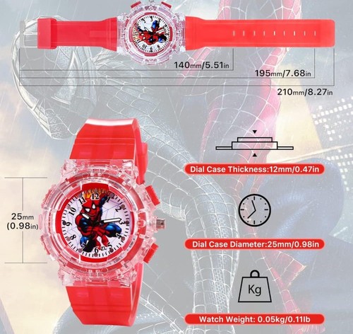 Orologio Bambini Super Hero Spiderman Bambini LED Lampeggiante Luci Multicolore - Foto 2 di 15