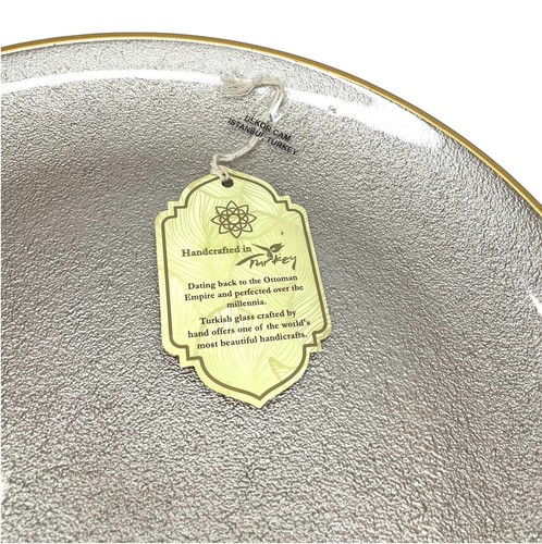 Turkish Glass 5 Charger Plates Set Platinum Gold Textured Gold Rim 13" NWT - Picture 3 of 9