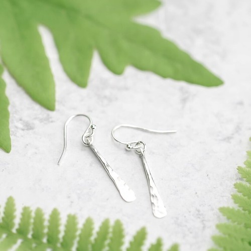 Short Hammered Silver Bar Earrings Sterling Silver Bar Earrings Stick Earrings - Picture 7 of 9