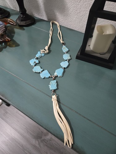 Beautiful Leather Cord Necklace With Turquoise - Picture 2 of 6