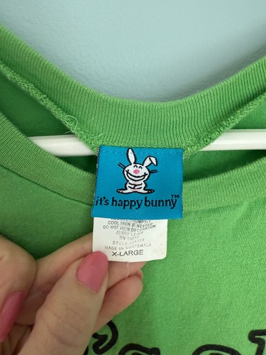 Y2K It's Happy Bunny Girl's Shirt Green Jim Benton Vtg "it's all about me" sz XL - Picture 3 of 4