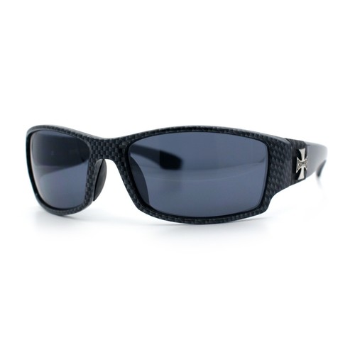Mens Choppers Cross 90s Wrap Biker Manly Carbonfiber Print Plastic Sunglasses - Picture 4 of 7