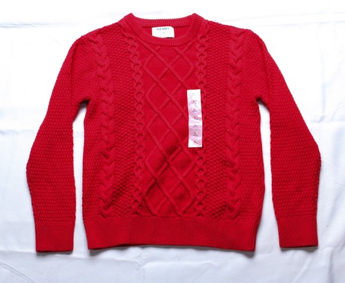 Old Navy Boy's L/S Crew Neck Cable Knit Sweater EJ3 Red Large (10-12) NWT