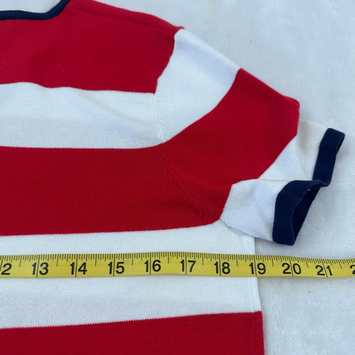 Sag Harbor S Short Sleeve Button Cardigan Blue Red Bold Stripe Nautical Preppy - Picture 6 of 7