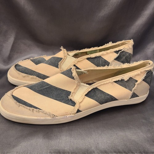 Keds Shoes Womens Sz 9 Distressed Tan Navy Blue Striped Slip on Comfort Sneaker - Picture 1 of 7