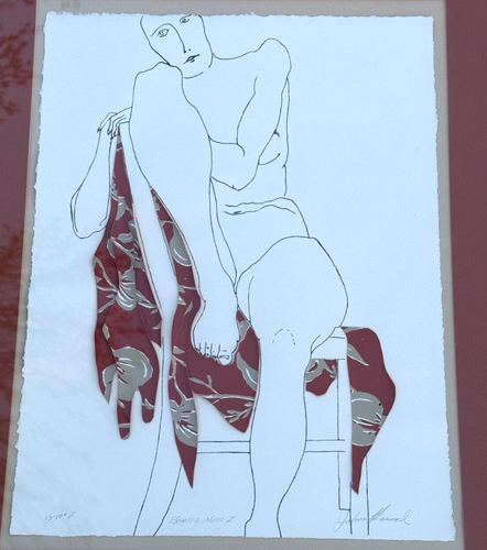 SEATED FEMALE NUDE I MIXED MEDIA COLLAGE SIGNED HOWARD (ILLEGIBLE) MODERNISM ART - Picture 2 of 21