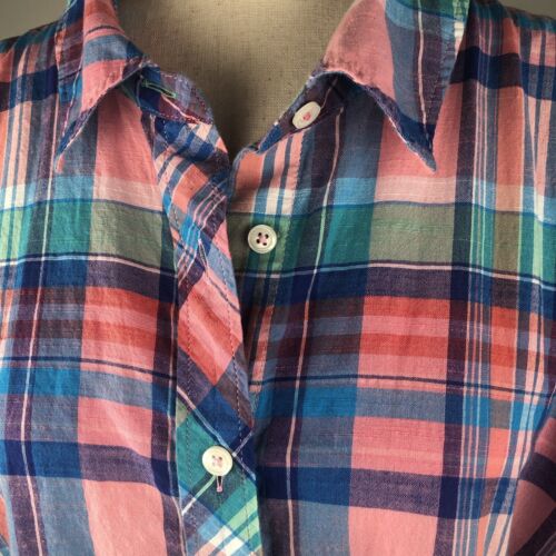 Top camicia donna Talbots TG 3X quadri misto lino maniche lunghe graffetta costiera - Foto 2 di 7