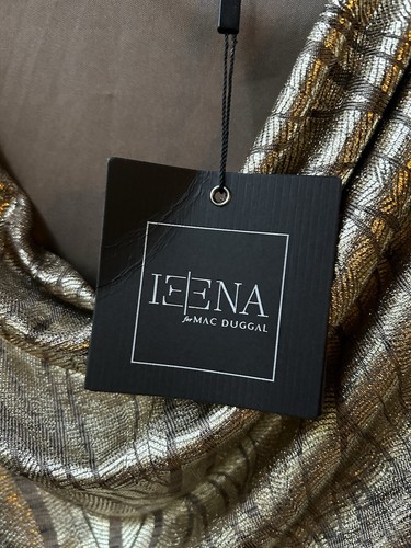 Mac Duggal For Ieena Size: 14 Metallic Cowl Neck Long Dress Gown Gold - Picture 3 of 15