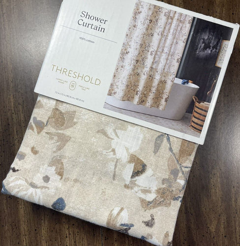 Threshold Shower Curtain Floral Neutral Blue Cotton 72inX72in (182 ...