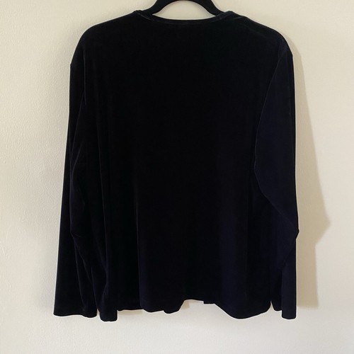 VIN Christie & Jill Size XL Extra Large Black Velour Velvet Blouse w/ Rhinestone - Picture 4 of 11