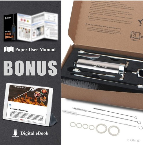 304-Stainless Steel Meat Injector Syringe Kit with 4 Marinade Needles for BBQ - Picture 2 of 6