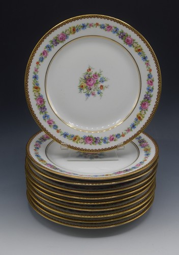 RAYNAUD LIMOGES PORCELAIN RYD33 SET OF 10 SALAD PLATES 7.5"  ROSES GARLAND