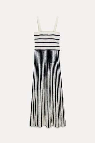ZARA BIAS CUT MIDI DRESS STRIPED NAVY AND WHITE SIZE S NWT 8779/626 - Picture 5 of 5