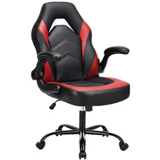 Computer Gaming Chair PU Leather Ergonomic Adjustable Swivel  Flip-up Armrest