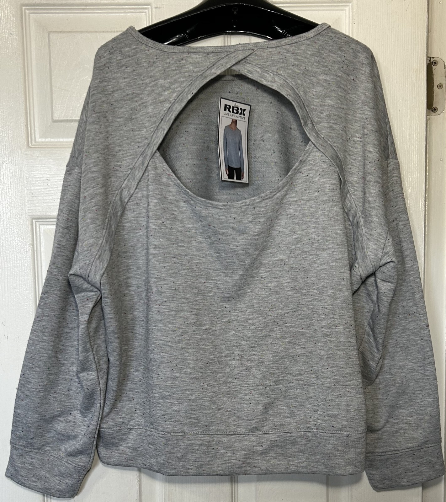 RBX Women Top Size XL Speckle French Terry with Keyhole Back heather Gray New