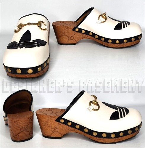 GUCCI x Adidas 36.5EU- 6.5US white Leather Trefoil logo GG platform Clogs shoes - Picture 2 of 11