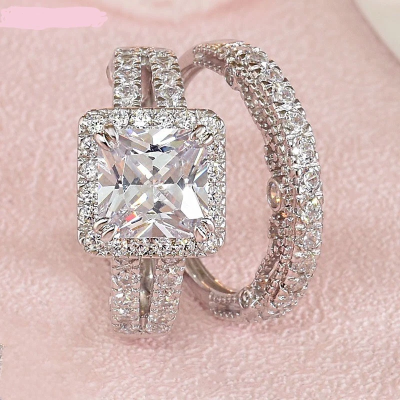 Vintage Wedding Rings Set Princess Cut And Engagement Rings For Women Bridal Set