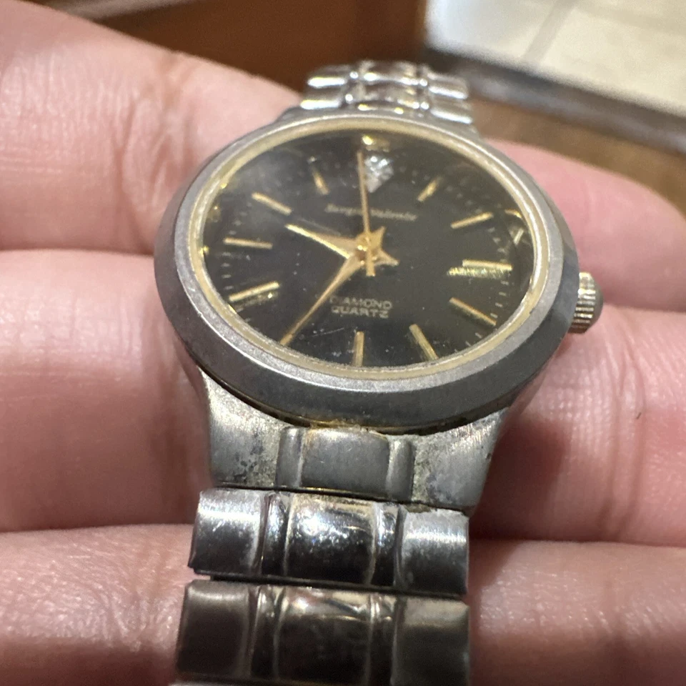 РАБОЧИЙ * ВИНТАЖНЫЙ SERGIO VALENTE женщины подлинный бриллиант часы черный циферблат новый Batt - Изображение 3 из 4