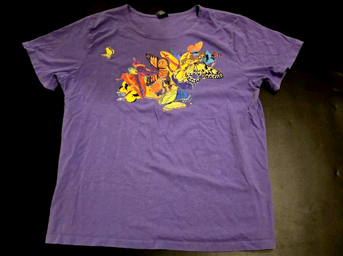 Sabaku Artwear Women's Large 100% Cotton Purple Butterfly Shirt PRE-OWNED
