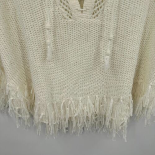 Lilly Pulitzer Val Poncho Sweater Women's Small White Fringe Curved Hem V Neck - Picture 4 of 9