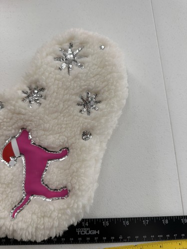 Victorias Secret PINK Silver Logo Bling White Sherpa Dog Christmas Stocking a - Picture 7 of 9