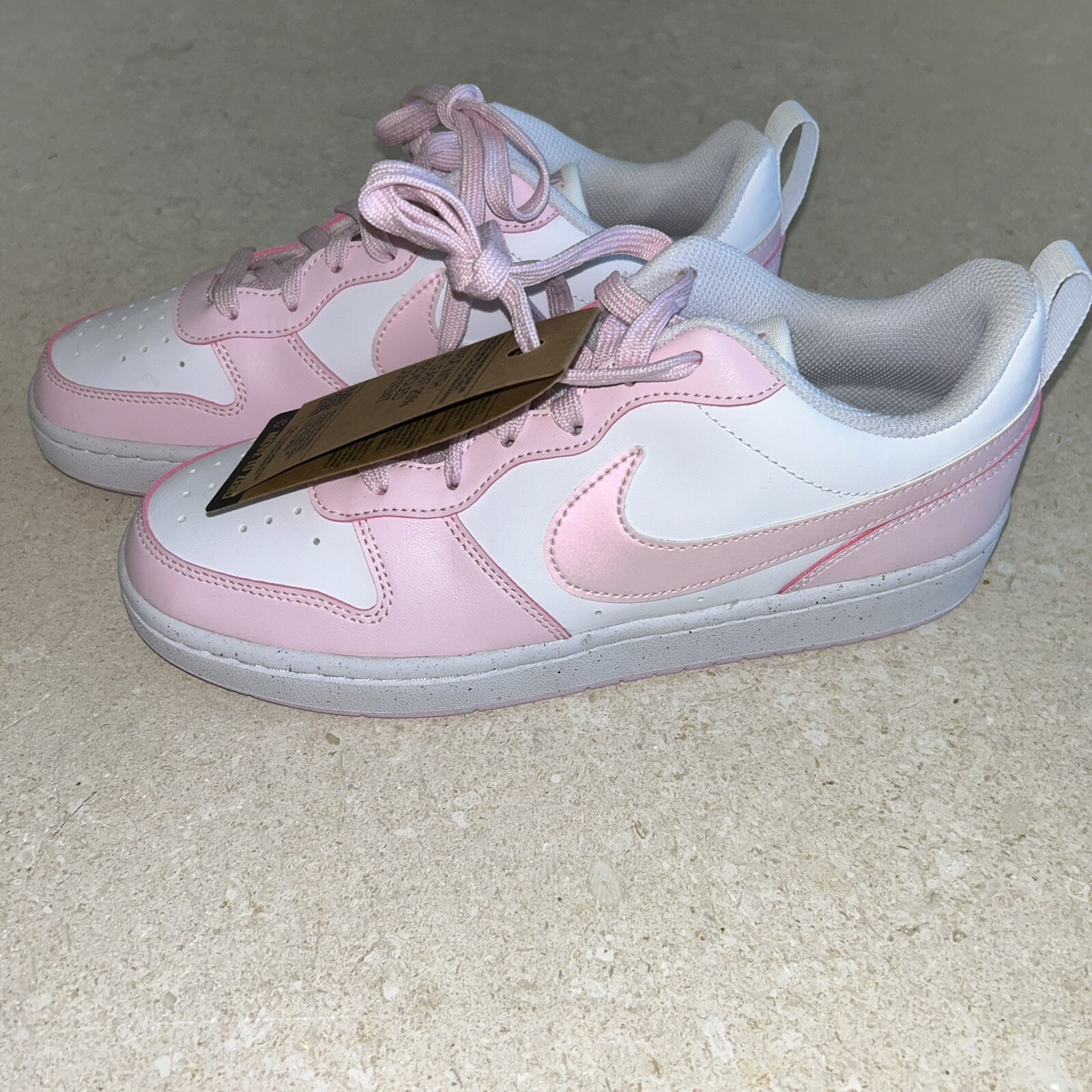 New Girls Youth 7 Nike Borough Low Recraft Pink Glittery Laces Shoes Womens 8.5
