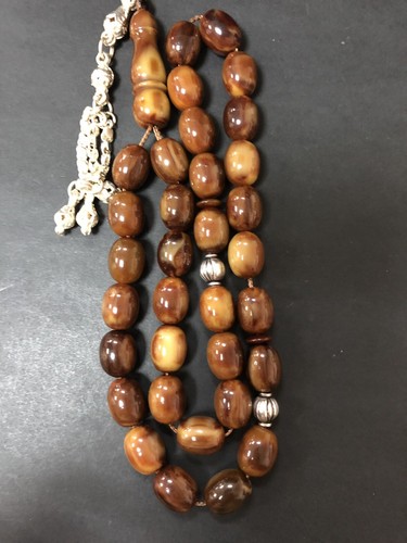 Antique Old Brown Damari Amber bakelite islamic Worry prayer 33 beads 54 Grams - Picture 3 of 11