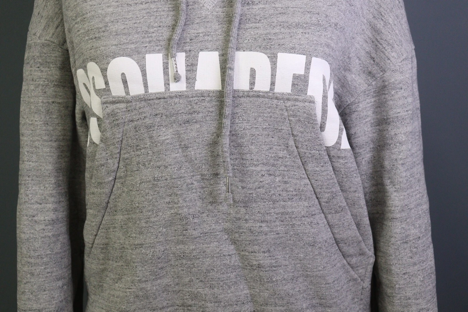 Felpa con cappuccio DSQUARED2 grigia tasca canguro manica lunga cotone taglia M
