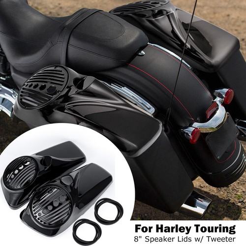 Gloss Black 8 inch Speaker Lids With Tweeter For Harley Touring 2014-2025 Models - Picture 3 of 18