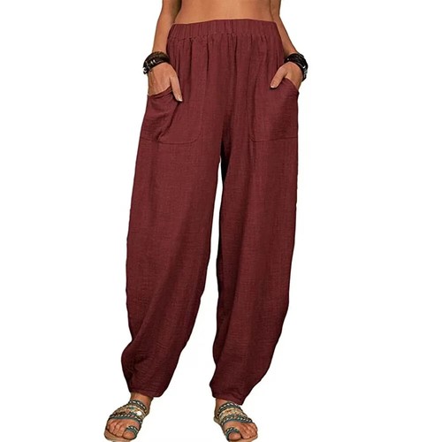 Damen Baumwolle Kordelzug Hose Gummibund Damen Freizeithose Locker Mode - Bild 22 von 28
