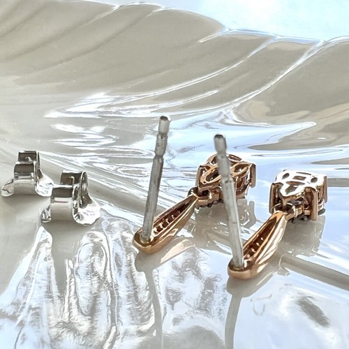 Solid 10k Rose Gold Genuine Diamond Dangle/Drop Earrings, New - Picture 7 of 12