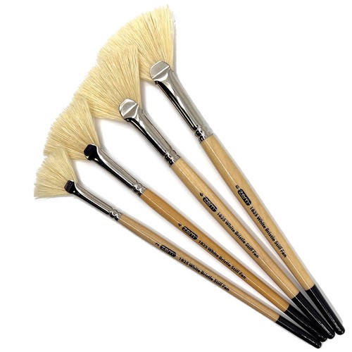 AS-120 White Stiff Fan Hog Bristle Brush Set 4pcs - Picture 4 of 9