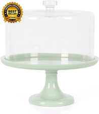 Highbrook 10 Inch Jadeite Cake Stand with Glass Dome