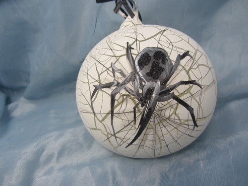 Dagmara SPINNE Halloween Glas Ornament bemalt WEB Crackle SPOOKY Goth schwarz - Bild 9 von 12