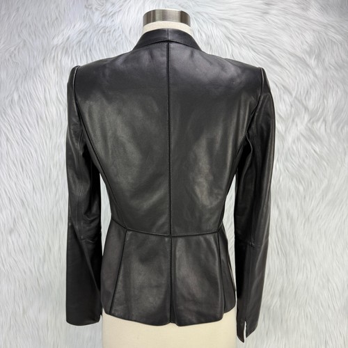 Lafayette 148 Womens Black Leather Jacket Sz 0 Butter Soft Quiet Luxury Classic - Picture 4 of 15