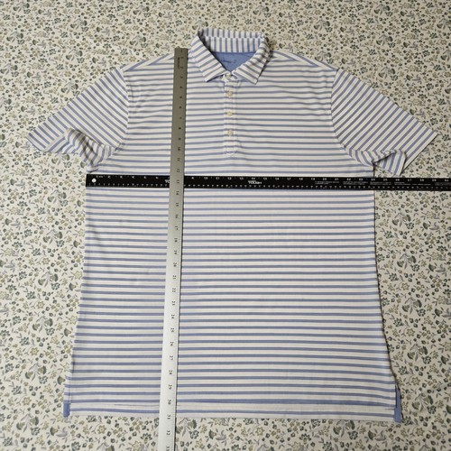 Johnnie-O Golf Polo S/S Shirt Men's Large Blue White Striped Polyester Spandex - Picture 2 of 14