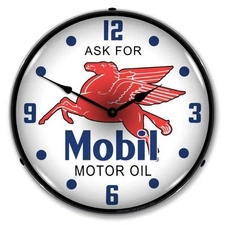 NEW MOBIL OIL  RETRO  ADVERTISING  L.E.D.  LIGHTED CLOCK - FREE SHIPPING*