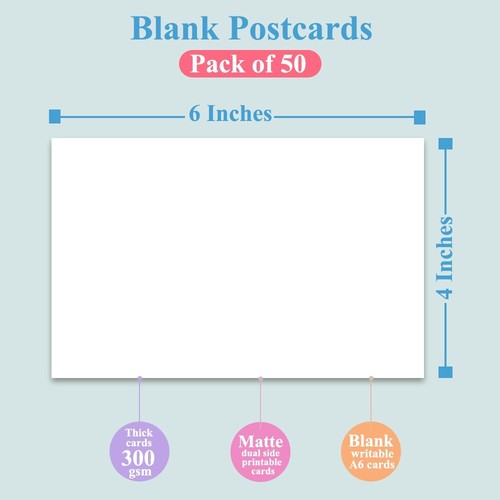 Pack 50 100 A6 Plain Postcards 4 x 6 Plain White Cards 300 gsm Blank Postcards - Picture 16 of 18