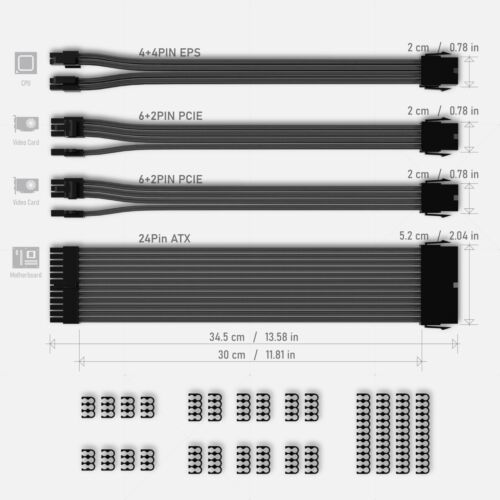 PSU Cable Extension Sleeved Custom Mod GPU PC Power Supply Soft Nylon Braided - Picture 2 of 7