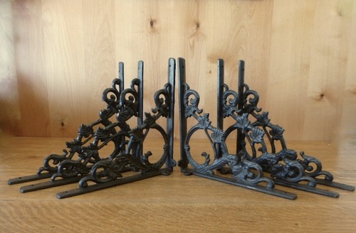 6 MEDIUM ESPRESSO BROWN HEAVY DUTY 7X7/" SHELF BRACKETS CAST IRON rustic SCROLL