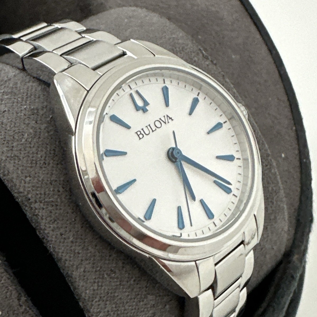 BULOVA ♦ 96L285 Sutton Quartz Silver Dial Ladies Watch Bulova Sutton Women's Quartz Blue Accents Silver-Tone Dial