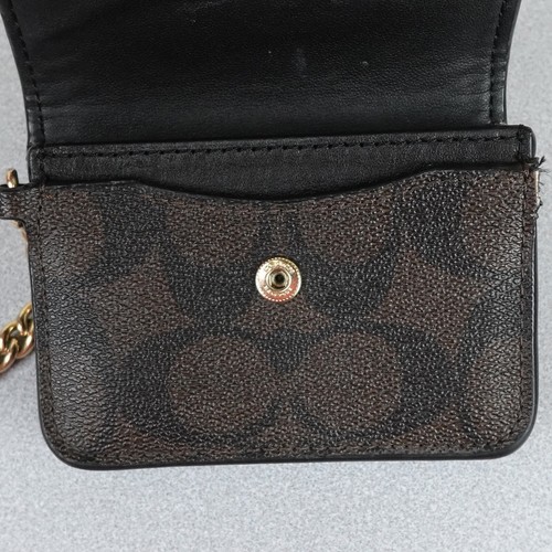 Coach New York Classic Small Card Holder Wallet Black Brown Leather w/Chain - Picture 10 of 16