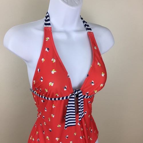 PRACHTVOLLER Neckholder-Badeanzug orange blau weiß Blumen gestreift Damengröße Small - Bild 6 von 11
